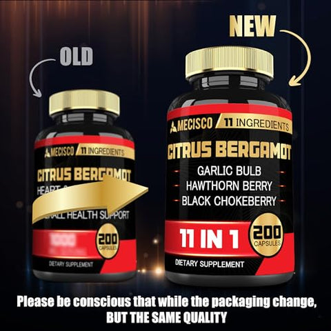 Mecisco - Suplemento Citrus Bergamota 11 em 1 1000mg com Folha de Oliveira, Espinheiro Branco, Guggul, Alho e Mais – Suporte à Imunidade e Sistema Circulatório