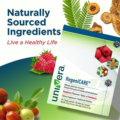 RegeniCARE: Suporte Articular com Glucosamina, Condroitina, MSM e Univestin – Sabor Framboesa (30 sachês de 7g) - Univera