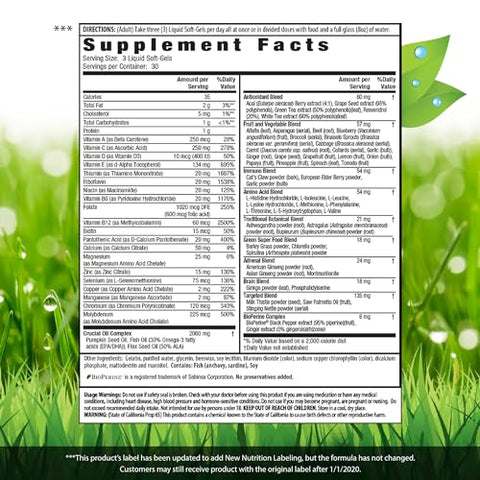 Men’s Living Green – Multivitamínico Líquido em Cápsulas – 70 Nutrientes Essenciais, Vitaminas de Espectro Completo, Mistura de Alimentos Integrais – Adrenal Direcionado - Irwin Naturals
