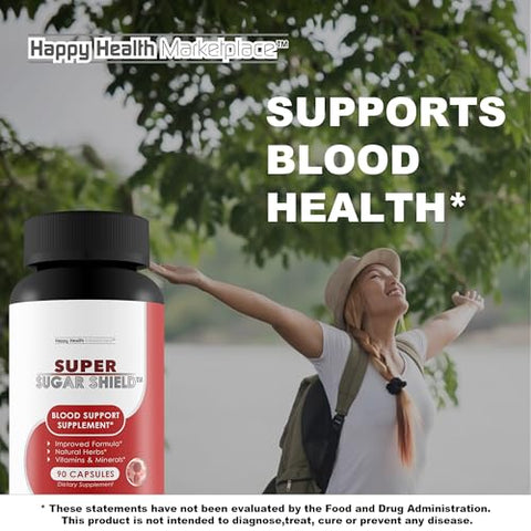 Happy Health Marketplace - Super Sugar Shield – Melhor Suplemento de Suporte à Glicose com Berberina – Saúde do Açúcar no Sangue