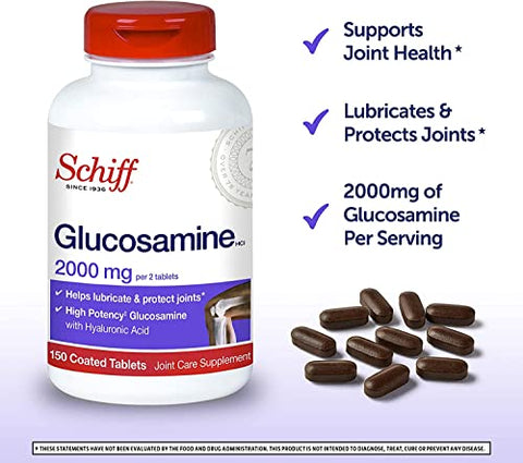 Glucosamina com Ácido Hialurônico, 2000mg, Suplemento para Cuidados das Articulações Ajuda a Lubrificar - Schiff