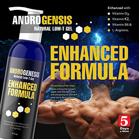 ANDROGENESIS - Gel de Suporte de Baixa Testosterona – Fórmula Aprimorada – Recuperação Muscular, Estimulante de Energia, Envelhecimento Saudável – Agora com Vitaminas D3, K2, B6 e L-Arginina