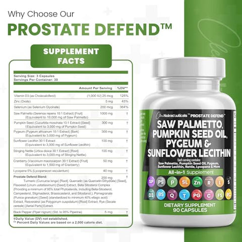 Saw Palmetto 10000mg Óleo de Semente de Abóbora 3000mg Pygeum 3000mg Lecitina de Girassol 3000mg Urtiga Branca Cranberry – Suplemento para Próstata com Licopeno - Clean Nutraceuticals