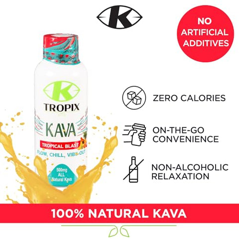Kava Shot Tropical Blast – Bebida de Kava – Extrato de Raiz de Kava – Substituto de Álcool – 6 Pack - K TROPIX