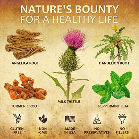 HERBALICIOUS - Suplemento para o Fígado – Suporte Natural ao Fígado em Gotas – Bebida Herbal com Cardo Mariano, Raiz de Angélica, Raiz de Dente-de-leão, Cúrcuma, Hortelã-pimenta – Limpeza e Desintoxicação do Fígado – 120 ml