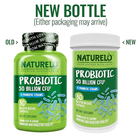 Probióticos para Saúde Digestiva – 50 Bilhões UFC, 11 Cepas Diárias – Reforça o Sistema Imunológico, Liberação Retardada, 30 Cápsulas Vegetarianas - NATURELO