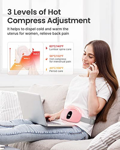 Aquecedor iDOO para Cólicas Menstruais, Alívio de Cólicas Menstruais, Cinto de Aquecimento Elétrico Portátil para Costas e Barriga, Elegível para FSA HSA, 3 Níveis de Calor e 3 Modos de Massagem