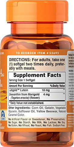 Puritan's Pride - Puritan’s Pride Zeaxanthin 4mg com Luteína 10mg, Suporte para Olhos e Visão Saudáveis, 60 ct