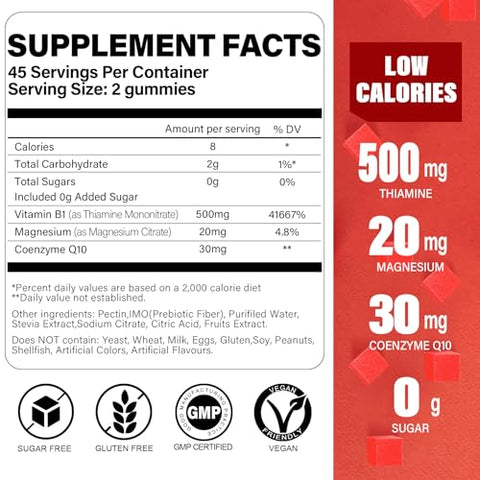 vidabotan - Gomas de Vitamina B1 sem açúcar 500mg – Suplemento de Tiamina B1 para Adultos