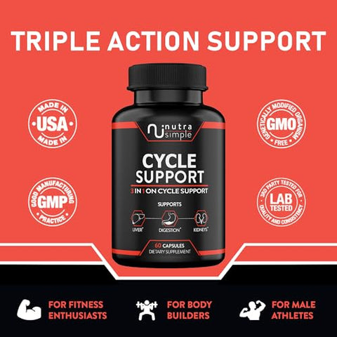 Nutra Simple - Suplemento de Suporte Ciclo para Homens, 3 em 1 Suporte Durante o Ciclo, Fabricado nos EUA, Suporte ao Fígado com Cardo Mariano, Zinco, Dente-de-leão, Beterraba, Extrato de Alcachofra, Berberina – 60 Cápsulas