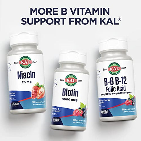Vitamina B12 Methylcobalamin e Adenosylcobalamin 2000 mcg ActivMelt, Suplemento Energético B12, Metabolismo, Nervos, Suporte às Células Vermelhas do Sangue, Alta Absorção, Natural Berry, 60 comprimidos - KAL