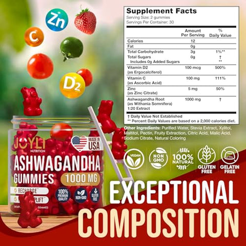 JOYLI Nutrition - Gomas de Ashwagandha para Mulheres – Fortaleça-se com Energia Natural | 60 g