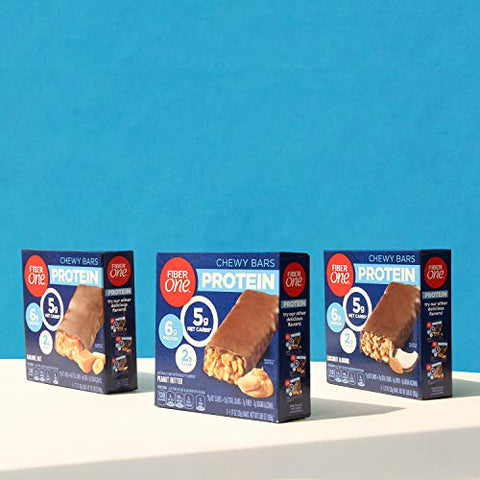 Barras de Proteína Mastigáveis, Caramelo e Nozes, Snacks Proteicos, 10 un (Pacote com 6) - Fiber One