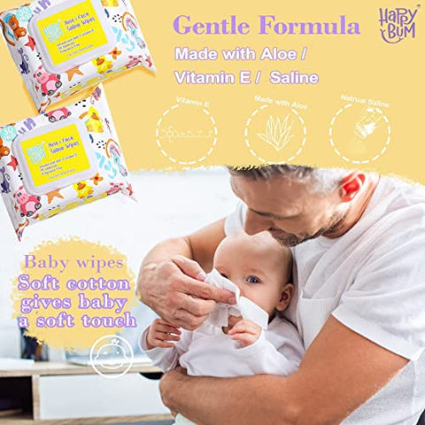 Lenços Umedecidos para Bebês, 180 Unidades, Sem Perfume, 18,8 x 18,3 cm, Hidratantes e Refrescantes, Uso Multiuso, Ideal para Viagens - HAPPY BUM