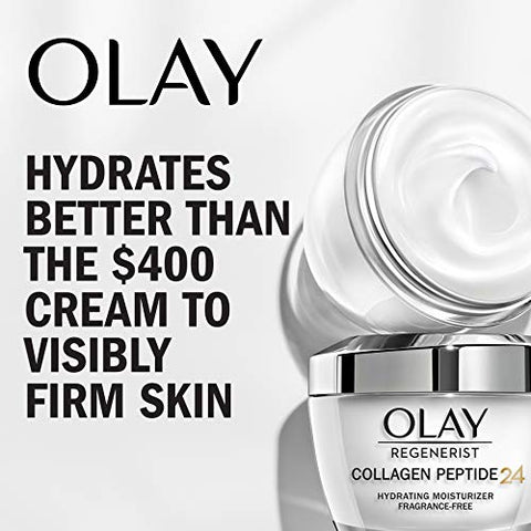 Creme Hidratante Facial Olay Regenerist Collagen Peptide 24 com Niacinamida para Pele Firme, Antirrugas sem Fragrância 50ml + Olay Whip Tamanho Viagem para Pele Seca