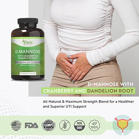 600mg D-Mannose Cápsulas Veganas com Cranberry – Saúde Urinária - Pure By Nature