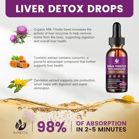 JIANKYTZ - Milk Thistle Cleanse Detox – Suplemento de Cardo Mariano para Limpeza do Fígado – 60 cápsulas de 500mg