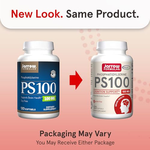 PS100 Fosfatidilserina 100 mg, Suporte para Saúde Cerebral e Cognição, 120 Softgels, 40-120 Dias de Fornecimento - Jarrow Formulas