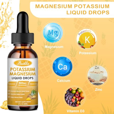 Bunkka - Suplemento de Potássio e Magnésio, 99mg de Potássio com Magnésio, Cálcio, Vitamina D3, Zinco, Sem Açúcar – Marca em Destaque