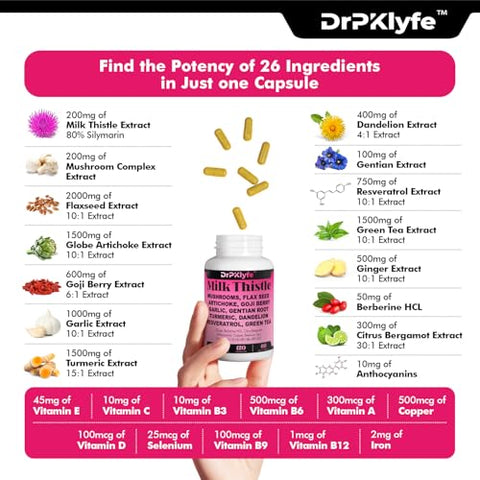 DrPKLyfe - 26 em 1: Leite de Cardo, Dente-de-leão, Alcachofra, Cúrcuma, Resveratrol para Saúde do Fígado
