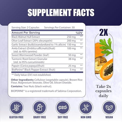 NATION HEALTH MD - Cleanse24 – Limpeza Intestinal para Humanos com Artemísia, Papaia, Nogueira-Negra – Limpeza Intestinal Herbal, Limpeza do Intestino para Homens