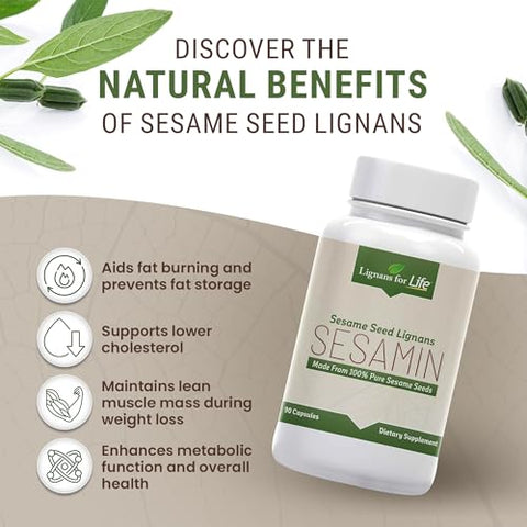 Lignans For Life - Lignanas Para a Vida Sesamin para Pessoas – 90 Cápsulas, 15x Mais Sesamin do que Sementes de Gergelim, 540mg de Extrato de Semente de Gergelim, 81mg de Sesamin, 27mg de Sesamolina – Potencializador Hepático