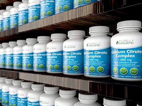 Purely Holistic - Calcium Citrate 1000mg – 365 Cápsulas Veganas com Salsa, Dente-de-leão e Agrião – Sem Vitamina D – Fabricado nos EUA pela
