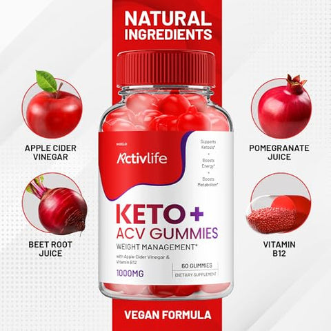 Indelo - ActivLife Keto ACV Gummies – Gomas de Vinagre de Maçã Keto Ativas da ActivLife, Fórmula Avançada de 1000mg ActivLife Keto ACV Gummies (2 Pacotes – 120 Gomas)