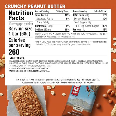 Clif Bar - CLIF BAR – Barras Energéticas Crocantes de Manteiga de Amendoim – Tamanho Grande e Mini – Feitas com Aveia Orgânica – Não-OGM – Baseadas em Plantas – 68g e 28g (20 Unidades)