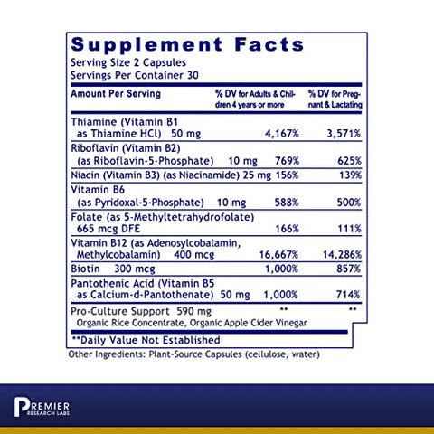 Complete B: Suplemento de Complexo de Vitamina B para Saúde Ótima | Vitamina B com Biotina | 9 Vitaminas B Ativas | para Fígado, Energia | Marca Premier Research Labs - Premier Research Labs