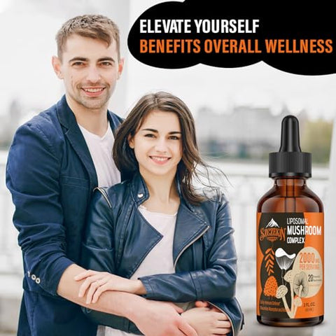 SZCZEKIN - Gotas Complexas de Cogumelo Lipossomal 2000 MG – 20 Extratos Orgânicos de Cogumelos – Fórmula Líquida Avançada para Imunidade, Cognição e Memória – Suplemento de Cogumelo do Leão, Reishi, Cordyceps