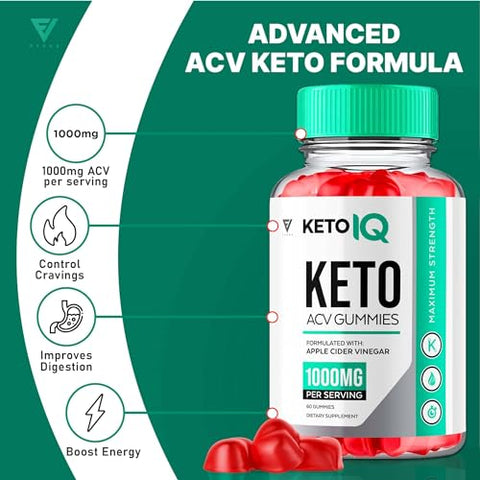 Fyvus - (2 Pacotes) Gomas Keto IQ KetoIQ ACV, Perda de Peso Avançada com Vinagre de Maçã Keto ACV, Fórmula de Vitaminas de Vinagre de Maçã Keto IQ, Suplemento Gummy Keto ACV 1000MG Folic