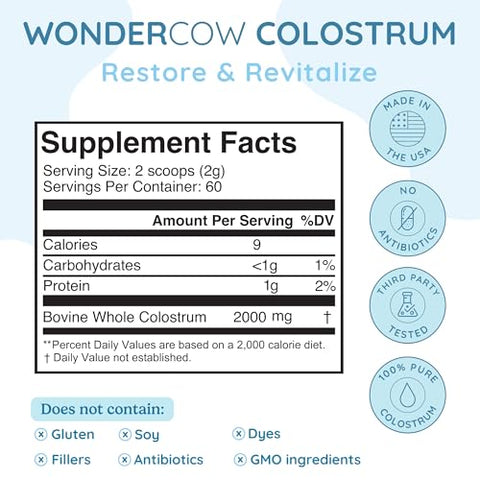 Pó de Colostro para Saúde Intestinal, Suporte Imunológico e Recuperação Muscular – 100g - WONDERCOW