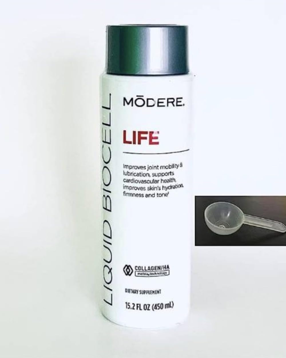 Modere - MODERE – Colágeno Líquido Natural Biocell com Ácido Hialurônico, Conjunto de Colheres Medidoras de 1 colher de sopa – 450mL/15.2 fl oz