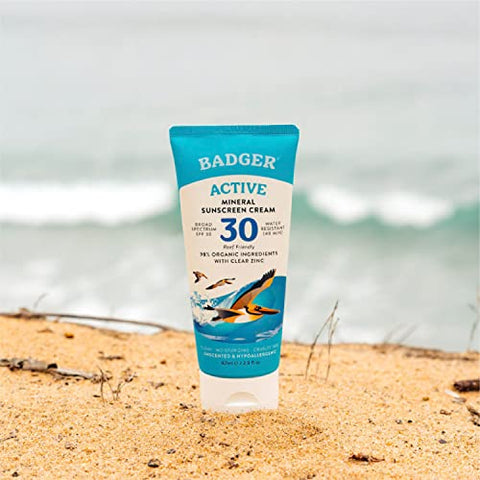 Protetor Solar Mineral Badger SPF 30, Natural com Óxido de Zinco, Ingredientes Orgânicos 98%%, Seguro para os Recifes, Amplo Espectro, Resistente à Água, Sem Fragrância, 85 ml (2 Unidades)