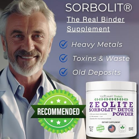 TODICAMP - Sorbolit Zeolite Detox Powder – Pó de Zeólita Clinoptilolita Sorbolit 1-2 µm – Suplemento em Pó para Desintoxicação do Fígado – Fornecimento de 200 Dias