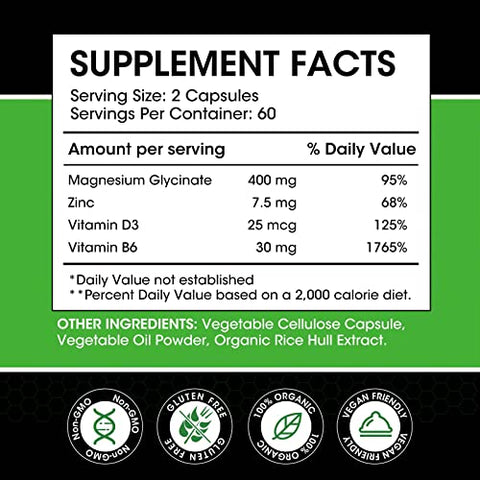 M inch - (2 Pacotes) Cápsulas de Magnésio Glicinato, Suplemento de Magnésio 400 mg com Zinco e Vitamina D3