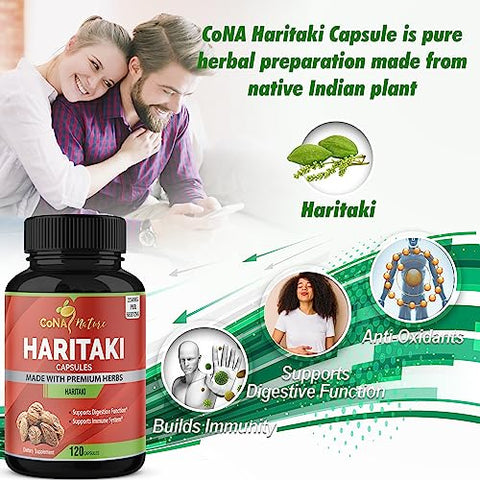 Cona Nature - Cápsulas de Haritaki Orgânica India 2250MG, Rejuvenescimento, Melhora da Digestão, Regularidade | Ervas e Suplementos Veganos Sem OGM e Sem Glúten, 120 Caps
