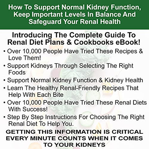Kidney Restore - Livro de Dieta Renal e Suplemento para Saúde Renal – Receitas para Rejuvenescimento, Dieta com Baixo Teor de Proteína e Suplemento Renal. 210 Comprimidos