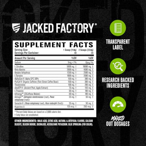 Nitrosurge Max – Pré-treino de Alta Performance com Ingredientes Nootrópicos para Foco Intenso, Bombas Musculares, Energia Suave e Resistência – 40 Porções - Jacked Factory