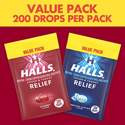 Halls - HALLS Alívio Pack Variado, Pastilhas para Tosse de Cereja e Mentol-Eucalipto, 2 Pacotes Econômicos com 200 Pastilhas (Total de 400 Pastilhas)