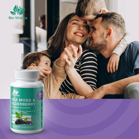 Gomas de Algas Marinhas BIO VITALICA Elderberry BioVitalica – Vitamina C D Zinco – Gomas Veganas de Algas Marinhas com Gel de Algas Marinhas – 60g