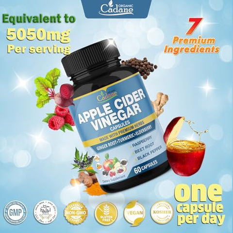 Organic Cadane - Extrato de Vinagre de Maçã Orgânico Cadane 2 Pacotes 5050mg, Cápsulas, 4 Meses de Fornecimento