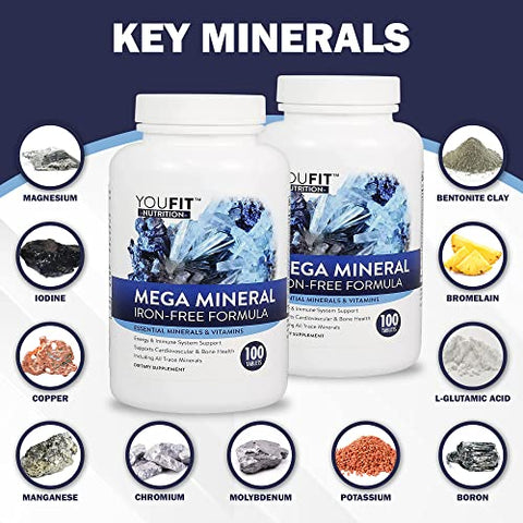 YouFit Nutrition - Youfit Nutrition | Mega Minerals – Fórmula Premium com 72 Minerais Traços | Suporte à Saúde Imunológica | Livre de Ferro | Tudo em Um | 1000mg Cálcio | Fonte de Minerais | 1000g