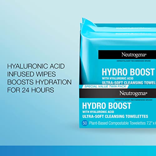 Hydro Boost Lenços de Limpeza Facial com Ácido Hialurônico, Removedor de Maquiagem Hidratante, Remove Impurezas - Neutrogena