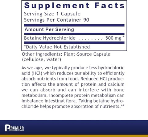 Premier HCL – Melhora a Absorção de Nutrientes – 60 cápsulas - Premier Research Labs
