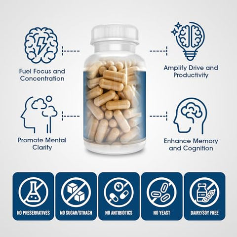 Healthy One - Suplemento Natural para Memória e Concentração – Healthy Mind Brain Booster – Memória, Clareza – 60 cápsulas