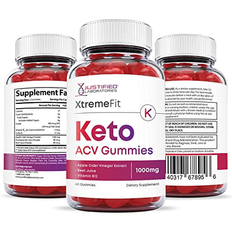 Xtreme Fit Keto ACV Gummies 1000MG Vegan Non GMO com Suco de Romã, Beterraba e Vitamina B12 – 2 Pacotes (120 Gummys) - Justified Laboratories