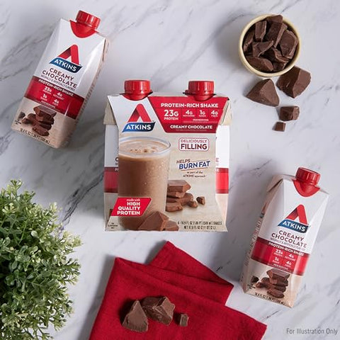 Shake de Proteína Sabor Chocolate Cremoso, 23g Proteína, Baixo Índice Glicêmico, 4g Carboidrato Líquido, 1g Açúcar, Amigo da Dieta Keto, 12 Unidades - Atkins