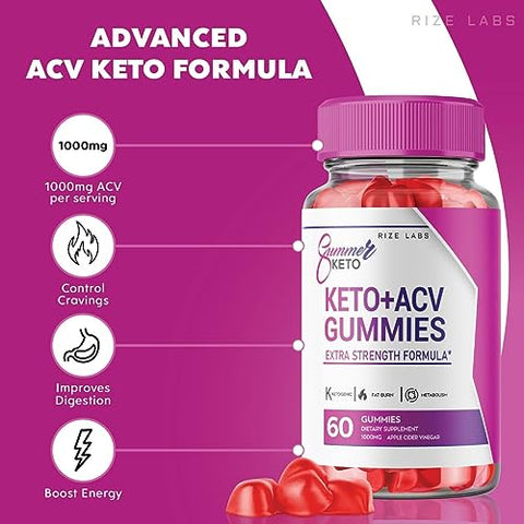 rize labs - Gummies de Verão Keto ACV – Perda de Peso – Gummies de Verão – Gummies Keto ACV – Dieta para Queimar Gordura da Barriga – Avaliações de Gummies AC – Gomitas Vegan – Fórmula Avançada (60 Gummies)